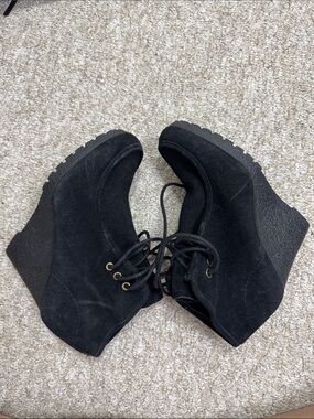 Michael Kors Black Lace-Up Wedge Ankle Booties